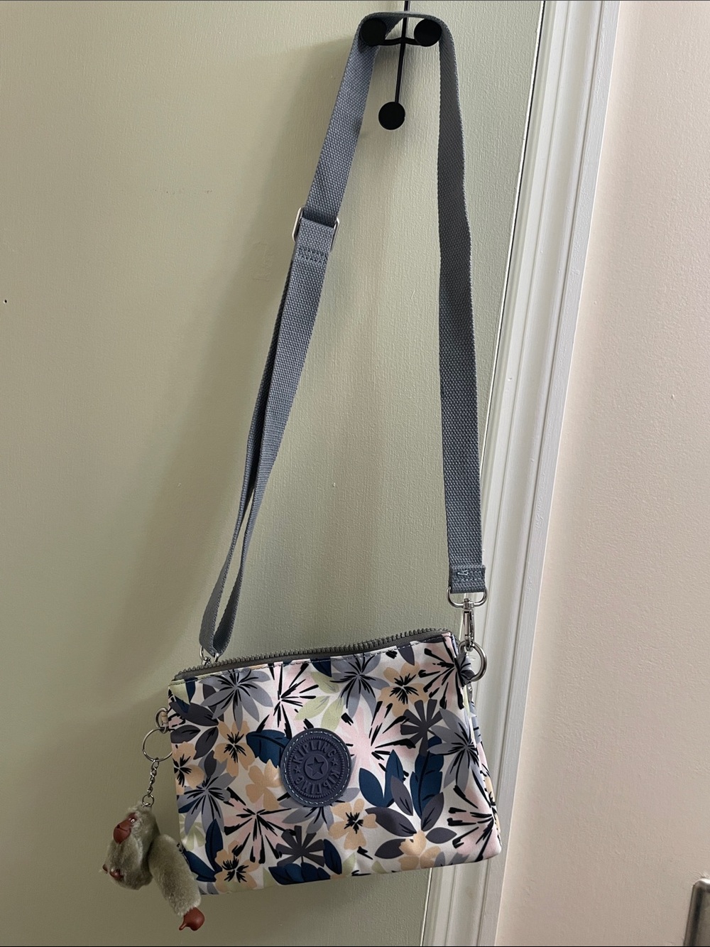 Kipling Floral Crossbody Bag with Gray Strap